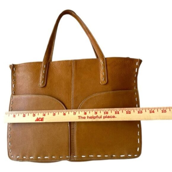 Camel Brown Genuine Leather Shoulder Style Satchel Bag VTG - Picture 10 of 14